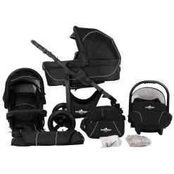 10tlg. Set: Kombi Kinderwagen "Capri" In Schwarz