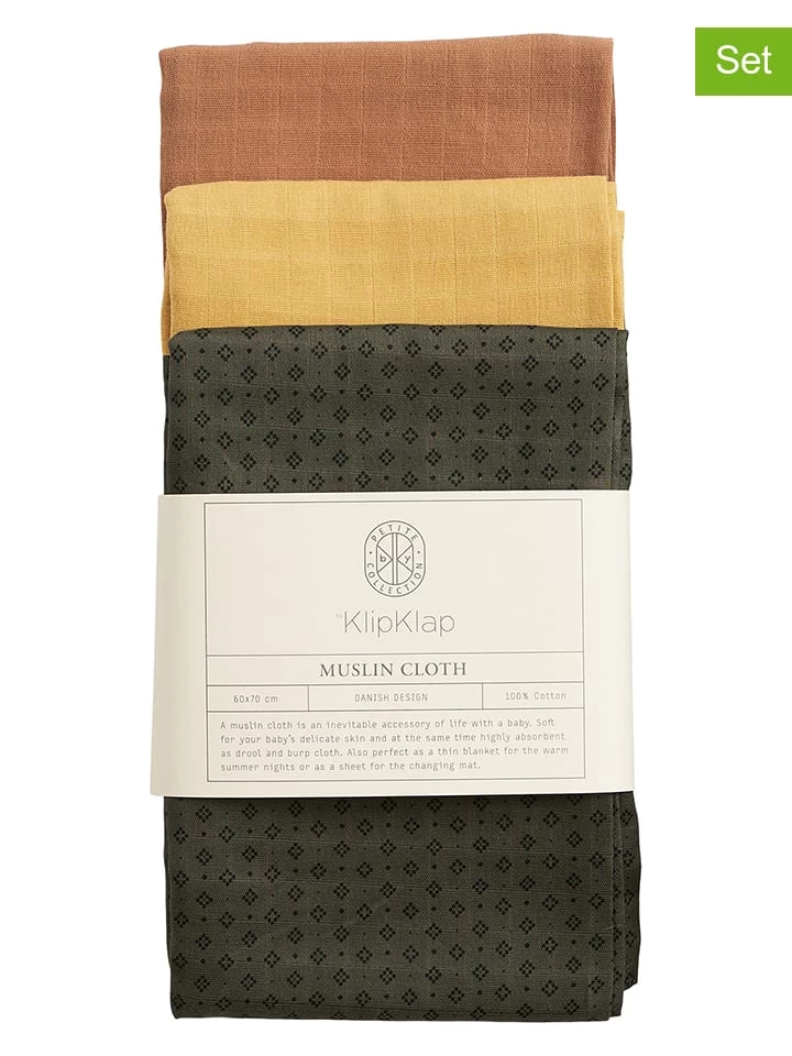 3er-Set: Musselin-Tücher In Hellbraun/ Gelb/ Dunkelgrün - (L)70 X (B)60 Cm 1 3er-Set: Musselin-Tücher In Hellbraun/ Gelb/ Dunkelgrün - (L)70 X (B)60 Cm