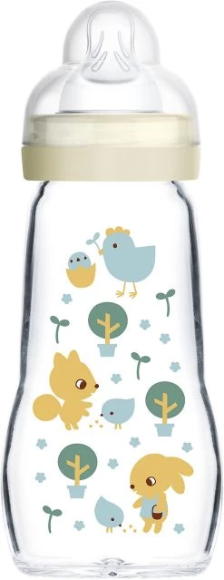 MAM Weithals Flasche Feel Good, 260 Ml, Silikonsauger, Hase/Küken
