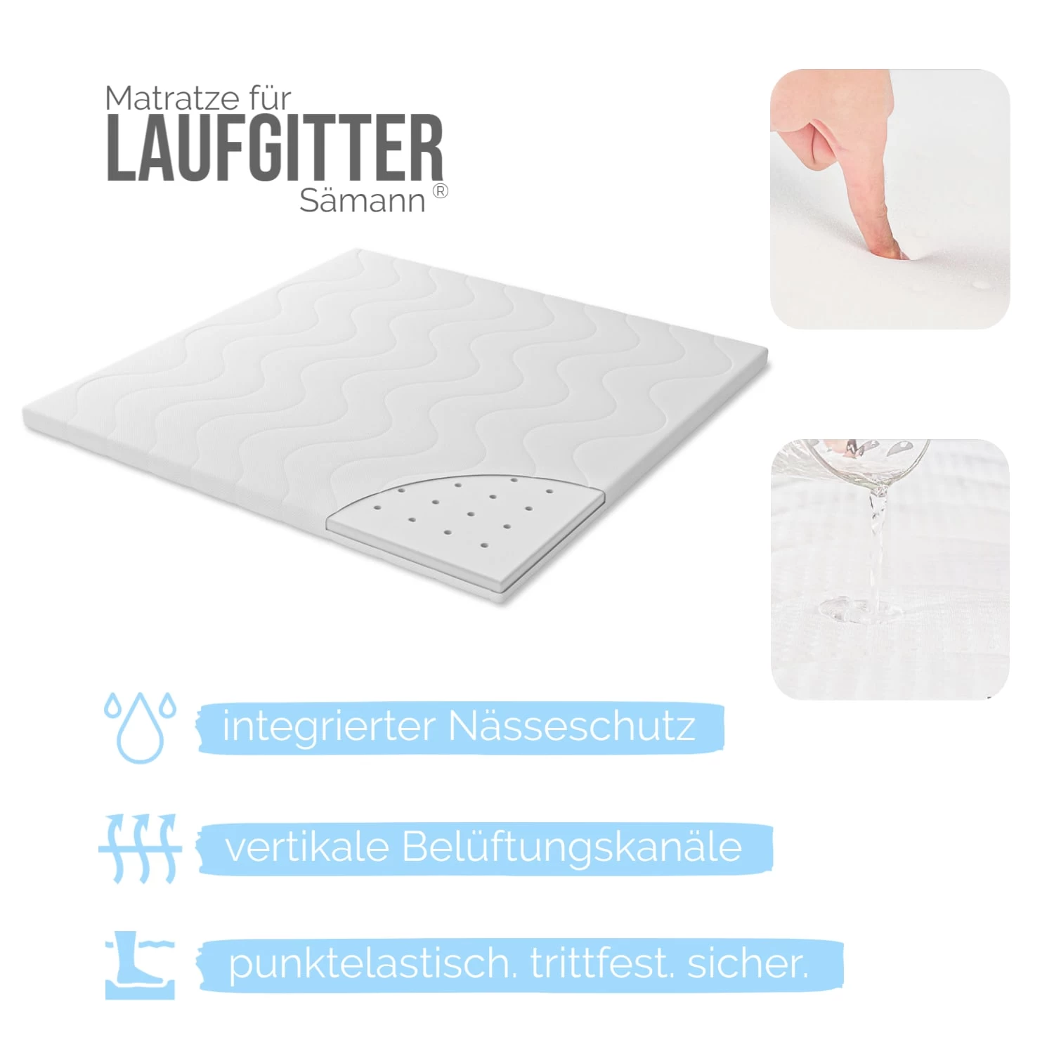 Laufgitter Mit Matratze In Weiß/natur - 100x100 Cm 3 Laufgitter Mit Matratze In Weiß/natur - 100x100 Cm – Bild 3