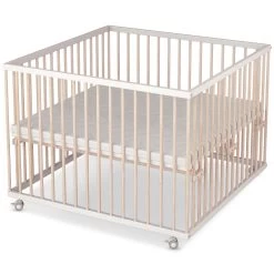 Laufgitter Mit Matratze In Weiß/natur - 100x100 Cm