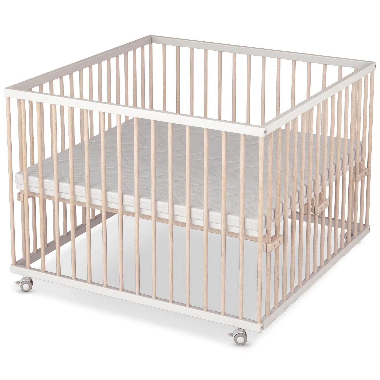 Laufgitter Mit Matratze In Weiß/natur - 100x100 Cm 1 Laufgitter Mit Matratze In Weiß/natur - 100x100 Cm