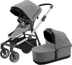 Thule Sleek + Bassinet, Stadtbuggy Mit Kinderkörbchen, Grey Melange