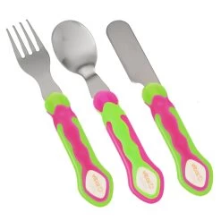Kinder Besteckset 3-teilig - Messer, Gabel Und Löffel Edelstahl Pink/grün